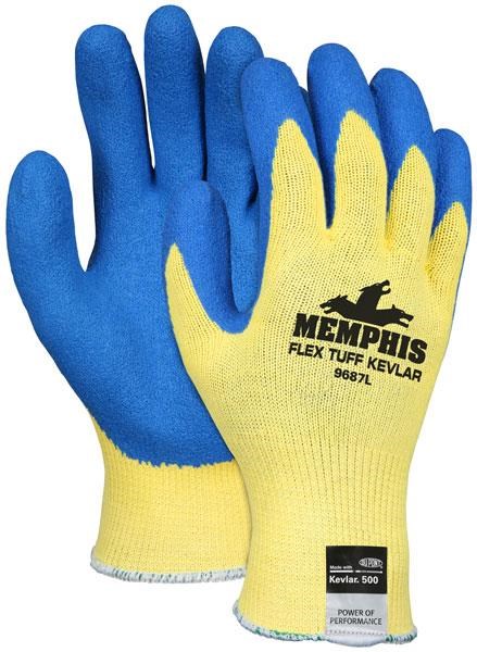MCR Safety FlexTuff Kevlar Gloves - Blue/Yellow Latex Palm Work Gloves X-Large